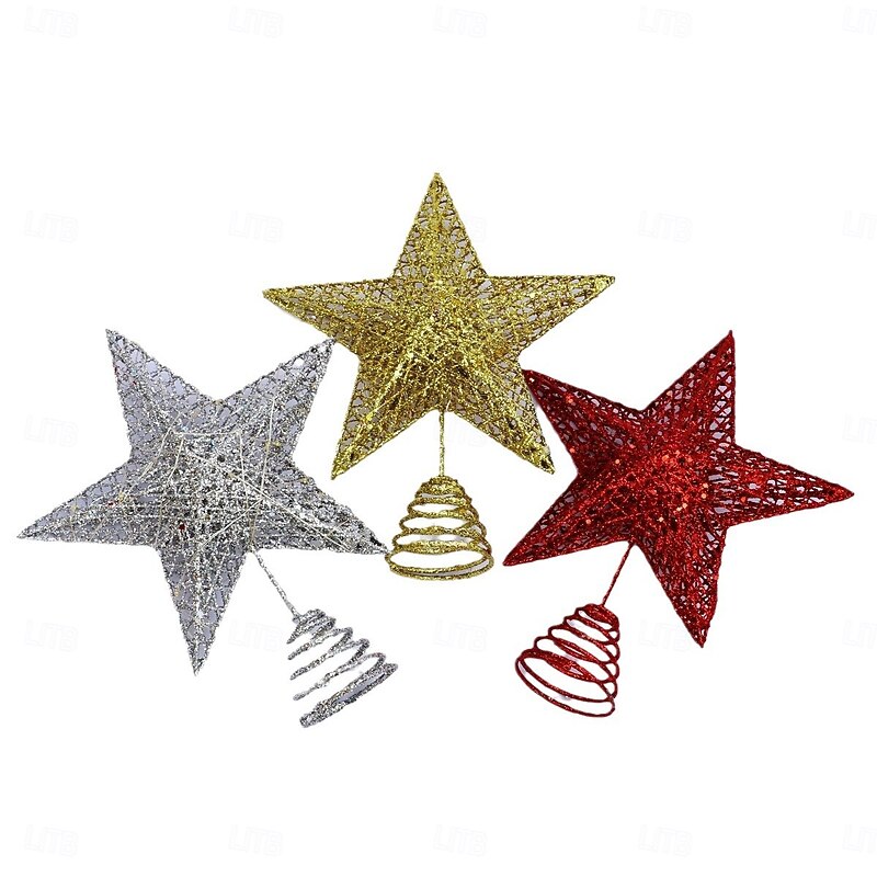 Christmas Tree Topper Star Led Light Xmas, Glitter Iron 3D Five-Pointed Star, Hanging Tree Decoration, Festive Holiday Xmas Tabletop Home Decor Gift2
