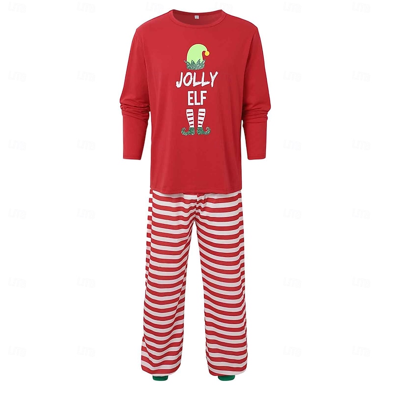 Elf Family Christmas Pajamas Nightwear Men's Women's Boys' Girls' Family Matching Outfits Sweet Graphic Pattern Adults Kid's Christmas New Year Christmas Eve Home Wear Top Pants2