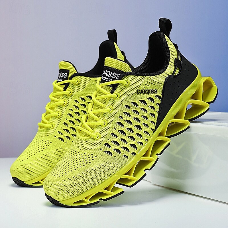 Men's Neon Yellow Athletic Sneakers – Breathable Mesh Running Shoes with Shock-Absorbing Sole for Gym, Training, Sports and Casual Wear2
