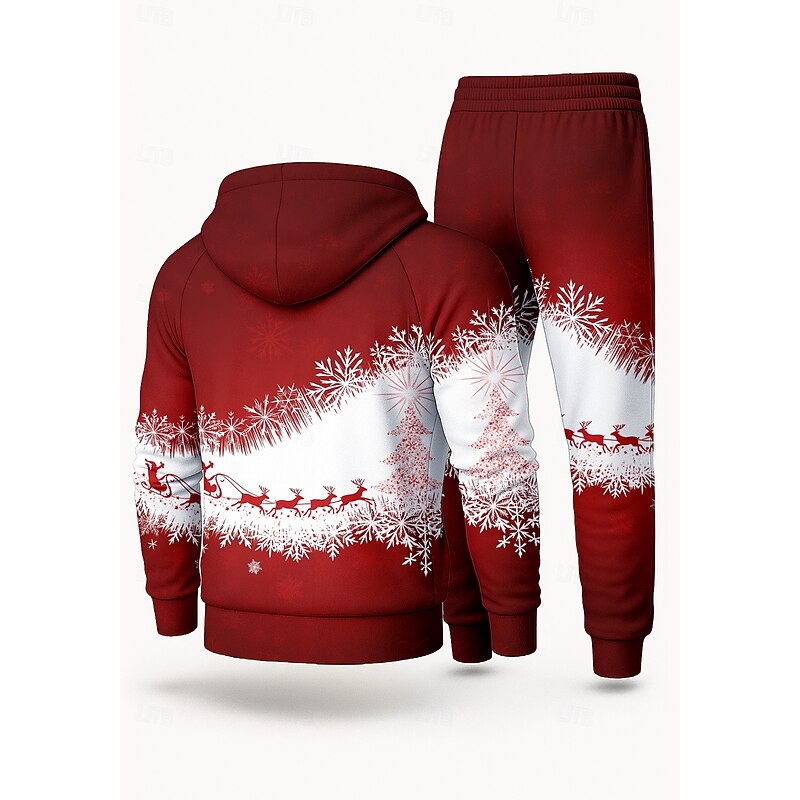 Christmas Men's Hoodie Tracksuit 2 Piece Tracksuit Drawstring Zip Up Clothing Suit Fall Red Vocation Outdoor Travel Lightweight Fashion Long Sleeve Sport Activewear Stretchy Regular Fit2