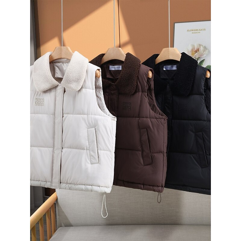 Women's Vest Comfortable Breathable Pocket Buttons Casual Plain Vacation Street Casual Daily Wear Zipper Regular Turndown Regular Fit Sleeveless Outerwear Black Beige Coffee Spring Fall