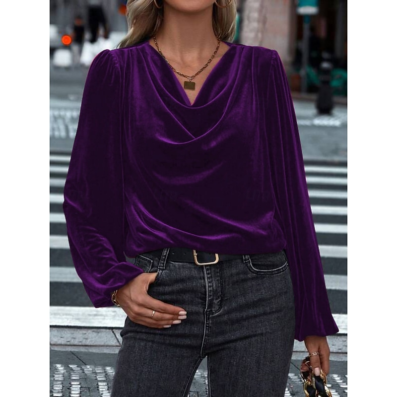 Women's Blouse Solid Color Elegant Stylish Casual Long Sleeve Cowl Neck Regular Tops Daily Black Wine Navy Blue Purple Green Spring Fall Winter2