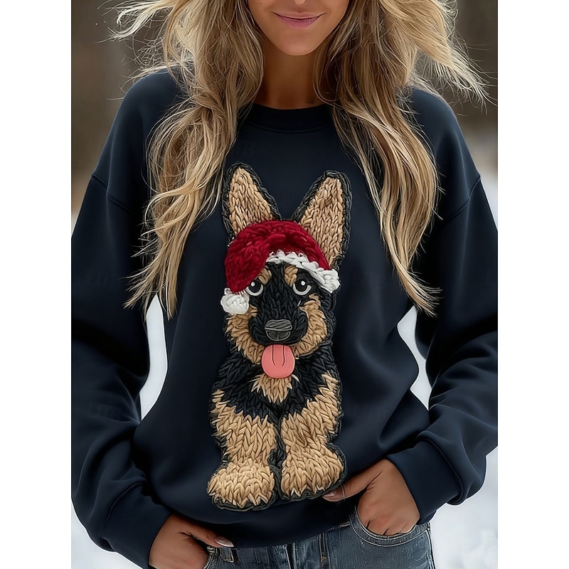 Women's Pullover Graphic Animal Warm Classic Casual Long Sleeve Crew Neck Regular Tops Home Street Dailywear Print Black Pink Khaki Beige Fall Winter4