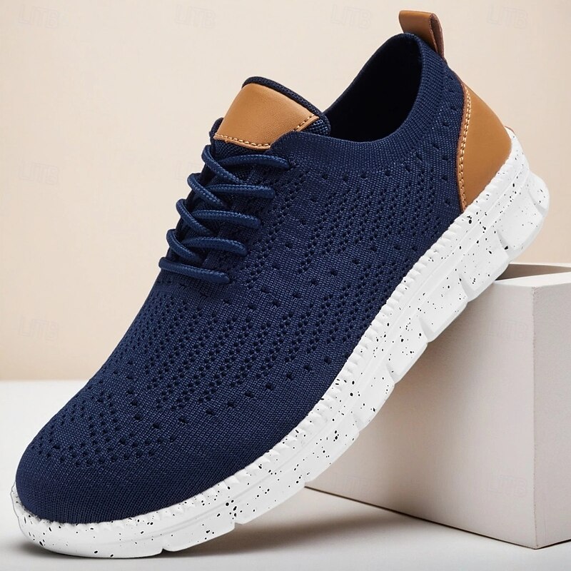 Men's Casual Shoes Walking Casual Knit Comfortable Slip Resistant Breathable Lace-up Black Blue Gray Summer Spring Fall