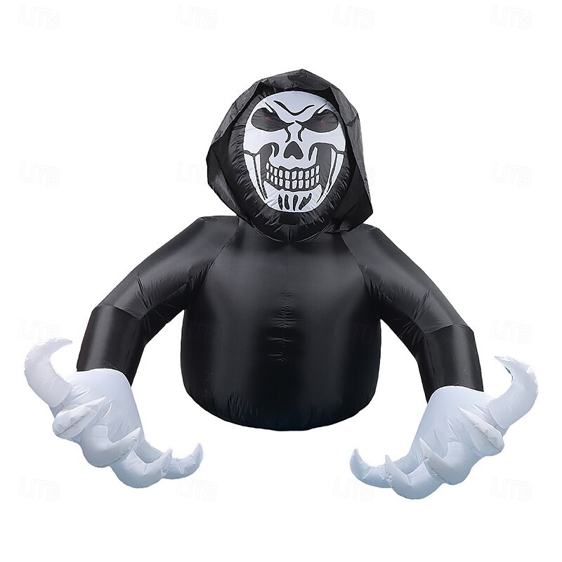 1 Pc 2.1M * 1.8M Halloween Ghost Face Red Eyes Black Clothes Man LED with Light Inflatable Air Model Indoor and Outdoor Courtyard Garden Lawn Party Horror Weird Atmosphere Decorative EU/US/UK/AU Plug4