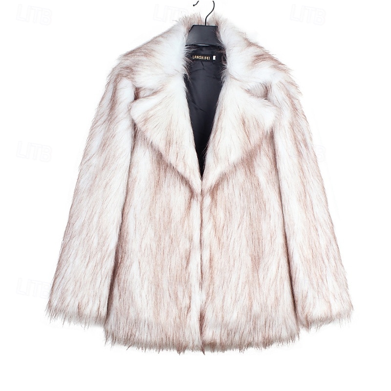 Women's Coat Faux Fur Coat Warm Comfortable Furs & Leathers Fashion Tie Dye Vacation Daily Wear Going out Weekend Long Turndown Regular Fit Long Sleeve Outerwear White Fall Winter3