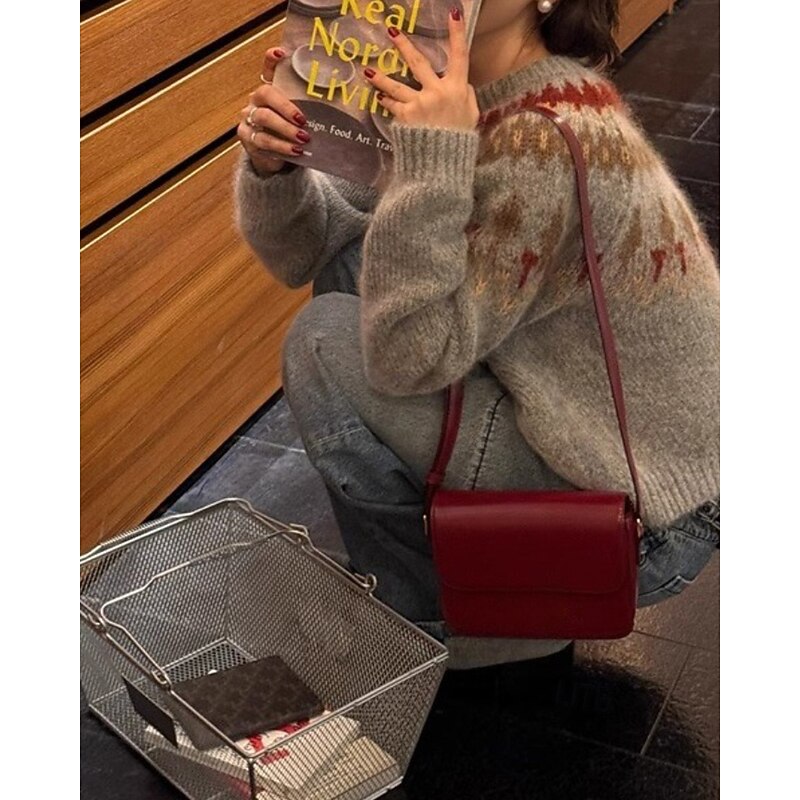 Women's Sweater Pullover Streetwear Casual Floral Crew Neck Knitted Print Long Sleeve Regular Tops Knit Christmas Daily Going out Navy Blue Gray Fall Winter2