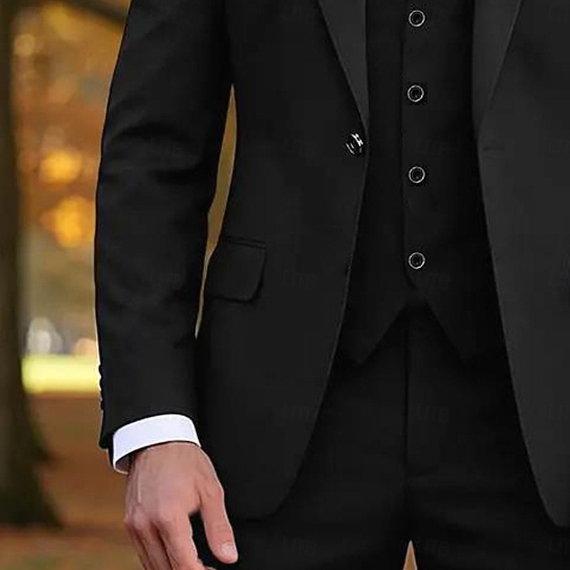 Men's Wedding Casual Business Suits Notch Lapel Black Daily Formal Solid Colored Slim Fit 3 Piece Single Breasted One-button3