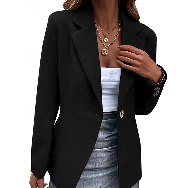 Women's Blazer Comfortable Buttons Elegant Fashion Outdoor Plain Going out Casual Daily Weekend Cardigan Regular Lapel Regular Fit Long Sleeve Outerwear Black White Red Spring Fall4