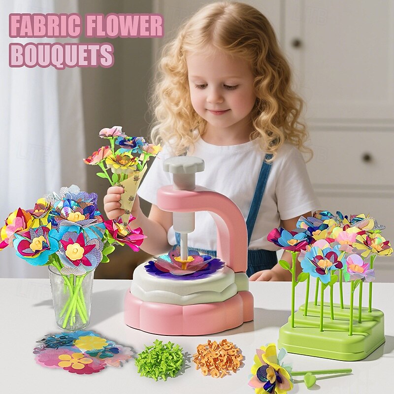 DIY Art Flower Toys Include Extra Accessories Set Arts and Crafts Activity Kit for Kids Ages 3-12 Fabric Bouquet Craft for Toddler Birthday Gifts for 3 4 5 6 7 8 9 10 11 12 Year Old Girls