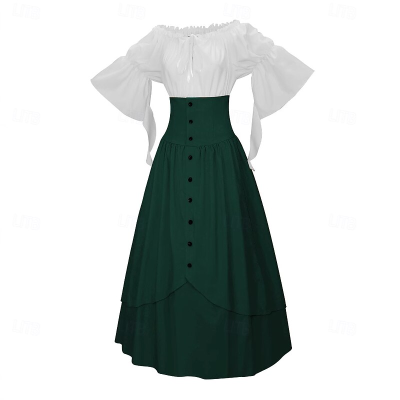 Retro Vintage Medieval Dress Bell Sleeve Puff Sleeve Viking Elven Fancy Dress Women's Celtic Pirate Fantasy Halloween Carnival Masquerade Casual Daily LARP Adults Top Skirt All Seasons3