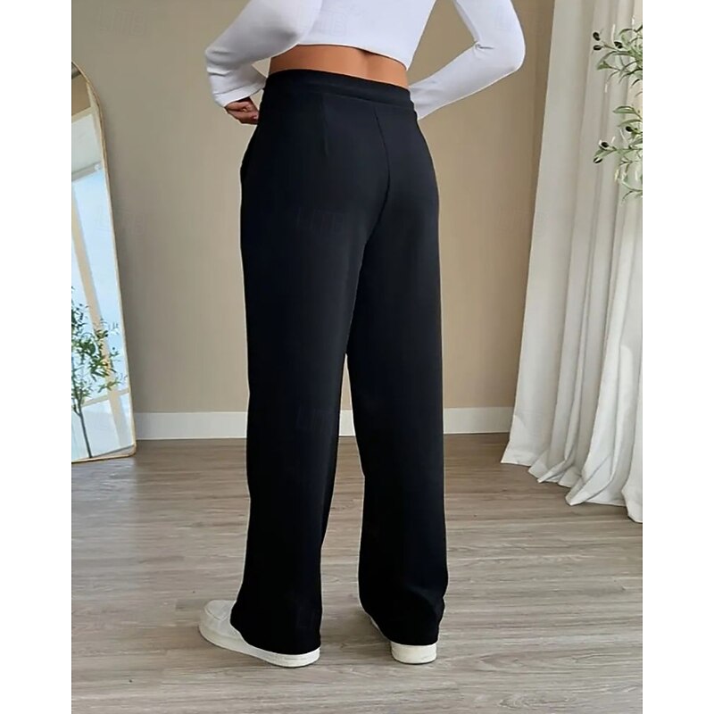 Women's Culottes Wide Leg Chinos Streetwear Casual Full Length Medium Waist Plain Pocket Elastic Waist Comfortable Micro-elastic Outdoor Vacation Daily Black Spring Fall Regular Fit3