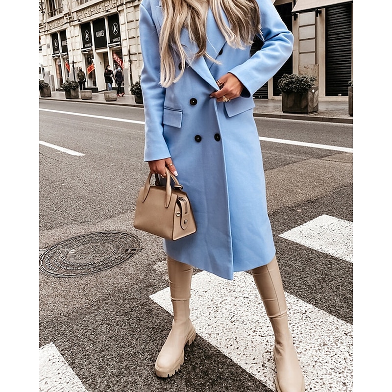 Women's Casual Jacket Warm Comfortable Pocket Buttons Fashion Outdoor Plain Going out Weekend Single Breasted Regular Lapel Regular Fit Long Sleeve Outerwear Black White Blue Fall Winter3