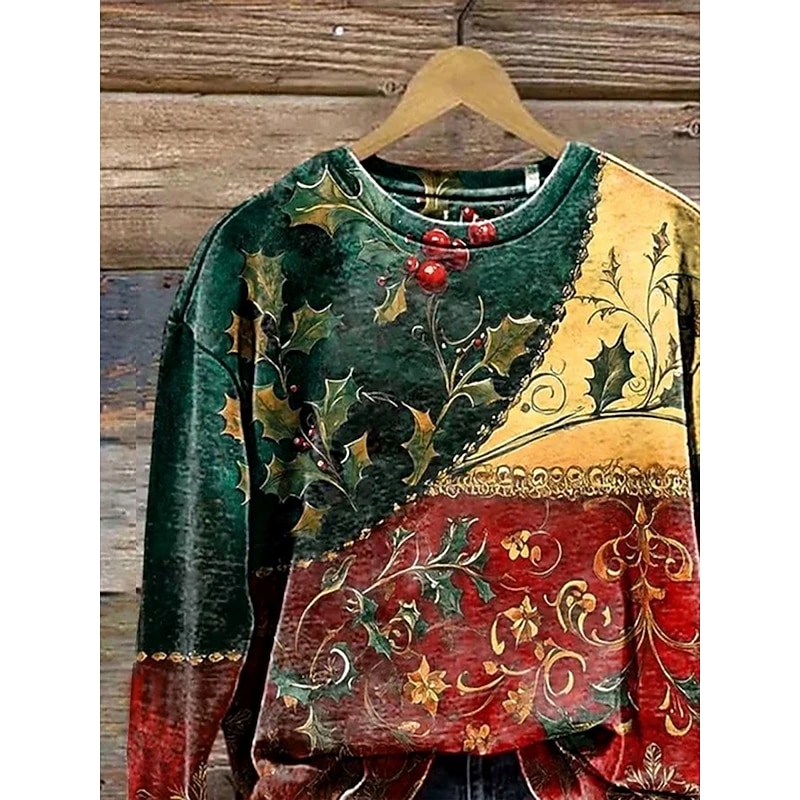 Women's Sweatshirts Floral Graphic Vintage Casual Long Sleeve Crew Neck Round Neck Regular Tops Street Dailywear Casual Print Wine Fall Winter2