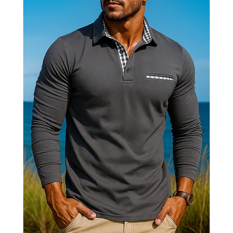 Men's Golf Polo Shirt Long Sleeve Turndown Top Outdoor Breathable Polyester Black Army Green Red Tennis Golf Running