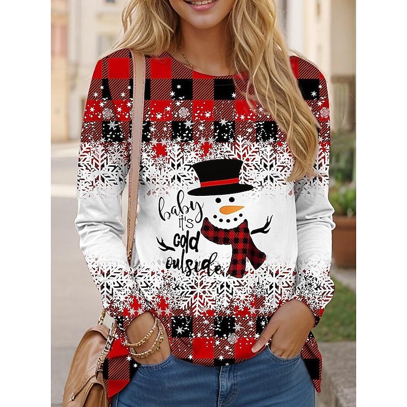 Christmas Women's T Shirt Graphic Christmas Tree Vintage Fashion Stylish Long Sleeve Crew Neck Round Neck Regular Tops Daily Weekend Print White Red Blue Gray Spring Fall Winter3
