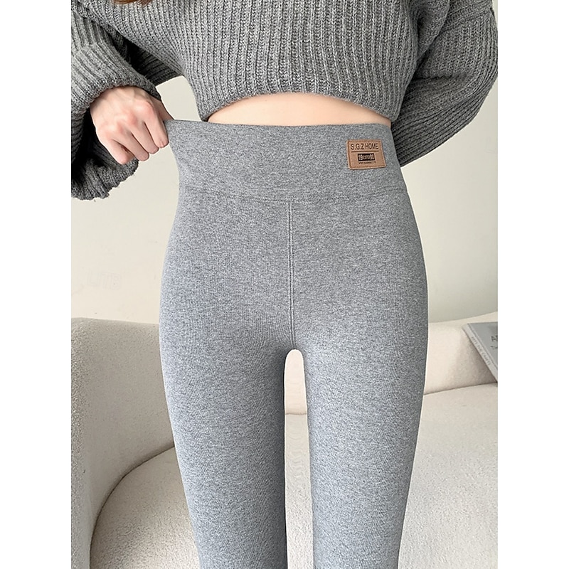 Women's Fleece Pants Leggings Fashion Streetwear Casual Full Length High Waist Plain High Cut Comfy Soft Comfortable Stretchy Vacation Daily Dark-Gray Black Gray Fall Winter Slim Fit4