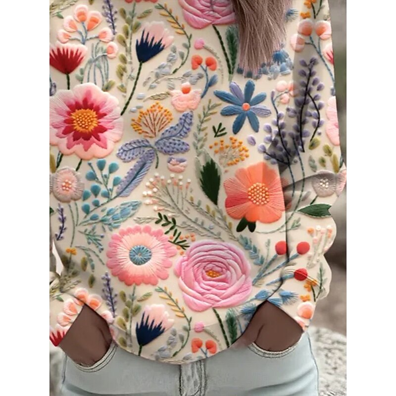 Women's Sweatshirts Floral Graphic Vintage Casual Long Sleeve Crew Neck Round Neck Regular Tops Street Dailywear Casual Print Pink Spring Fall Winter3
