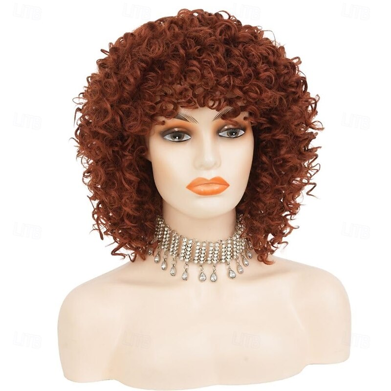 Afro Wig Red Curly Short Wigs for Black Women 70s 80s Big Bouncy Fluffy Kinky Curly Synthetic Fiber Hair Wig for Cosplay Halloween Use4