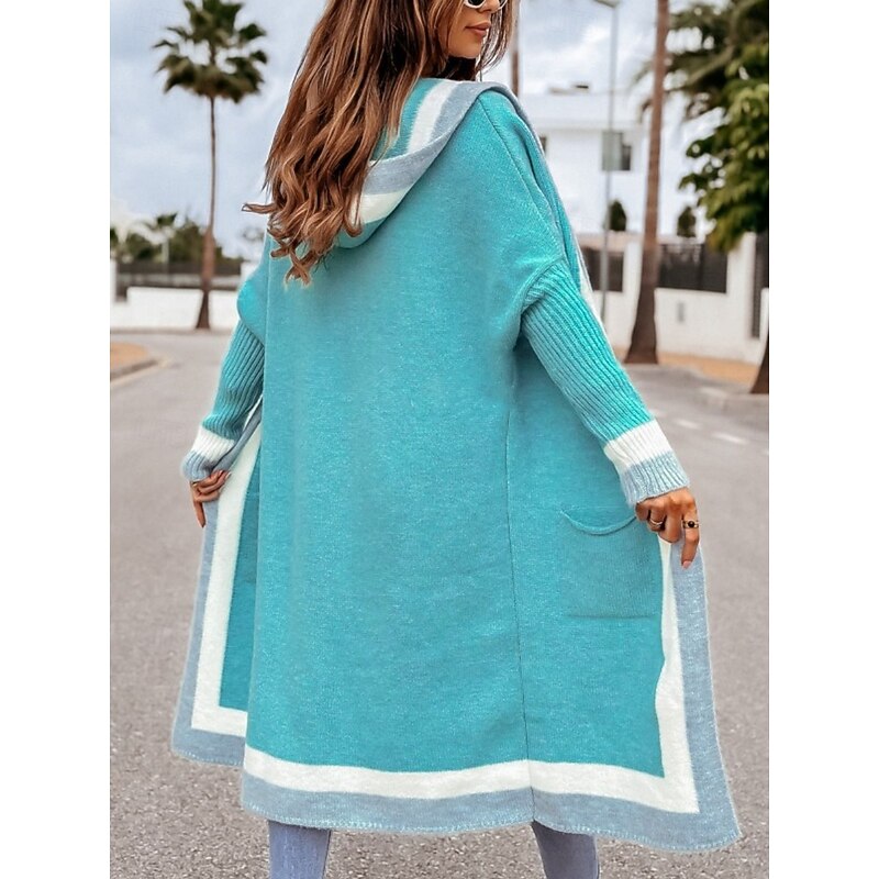 Women's Sweater Cardigan Elegant Fashion Streetwear Pure Color Hooded Pocket Knitted Long Sleeve Long Tops Knit Outdoor Daily Weekend Black Pink Fall Winter2