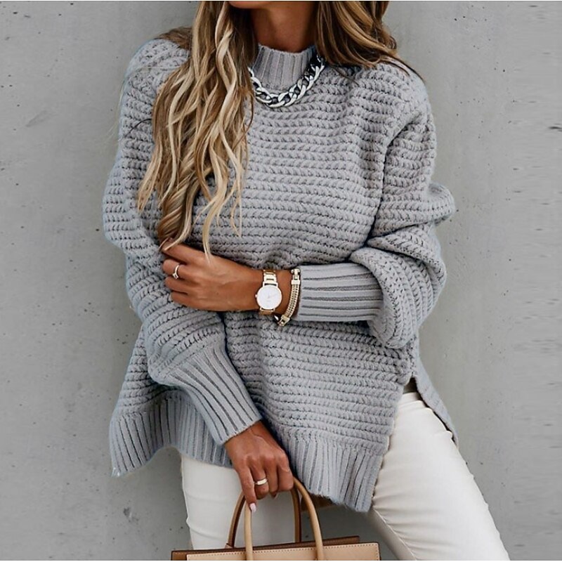 Women's Sweater Casual Soft Pure Color Ribbed Turtleneck Knitted Long Sleeve Regular Tops Knit Outdoor Daily Weekend Black Pink Fall Winter