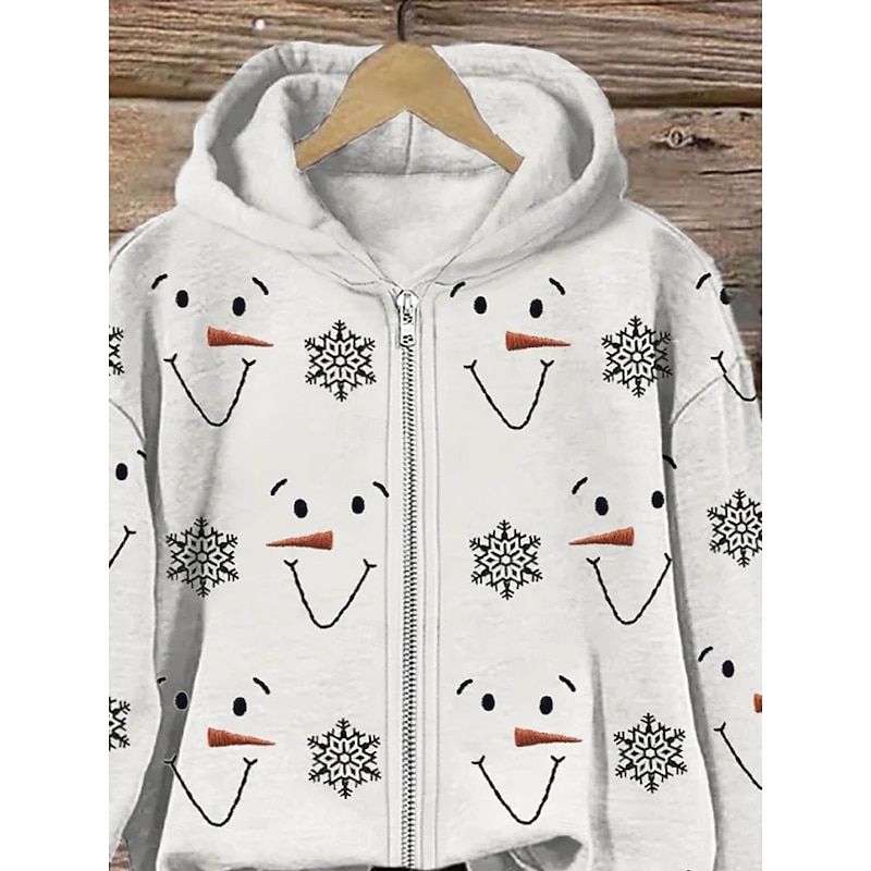 Women's Zip Up Hoodies Graphic Christmas Punk Active Vintage Long Sleeve Hooded Regular Tops Home Dailywear Casual Zipper White Spring Fall Winter2