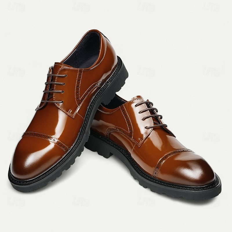 Men's Light Brown Oxford Shoes Classic Lace-Up Formal Business Dress Footwear with Brogue Detailing for Office, Weddings and Evening Events3