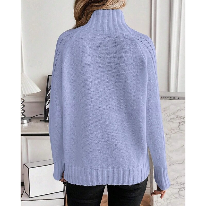 Women's Sweater Pullover Elegant Fashion Casual Solid Color Ribbed Turtleneck Knitted Long Sleeve Regular Tops Knit Outdoor Daily Weekend Blue Fall Winter2