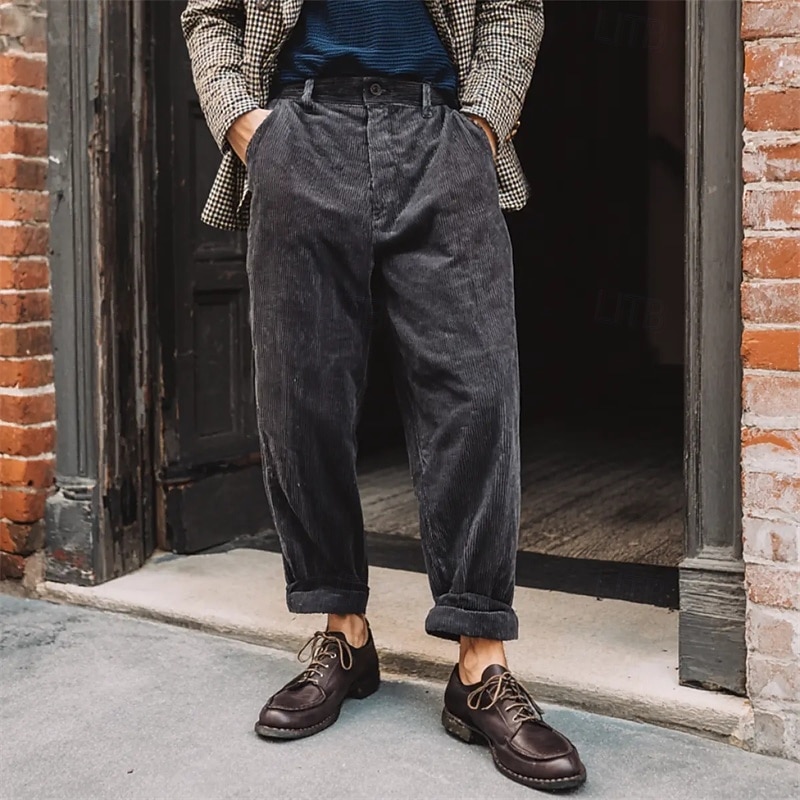 Men's Trousers Dress Pants Corduroy Pants Chinos Pocket Buttons Plain Comfort Formal Party Work Fashion Classic Style Royal Blue Dark Gray Micro-elastic3