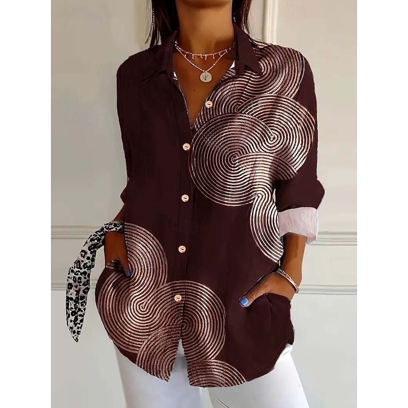 Women's Shirt Blouse Graphic Daily Stylish Retro Vintage Long Sleeve 3/4 Length Sleeve Shirt Collar Regular Tops Daily Holiday Going out Buttons Maroon Black Red Brown Spring Fall Winter Spring4
