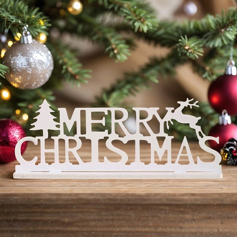 "Merry Christmas" Letter Decoration, White PVC Board Tabletop Ornament for Home, Party, Wedding and Holiday Décor4