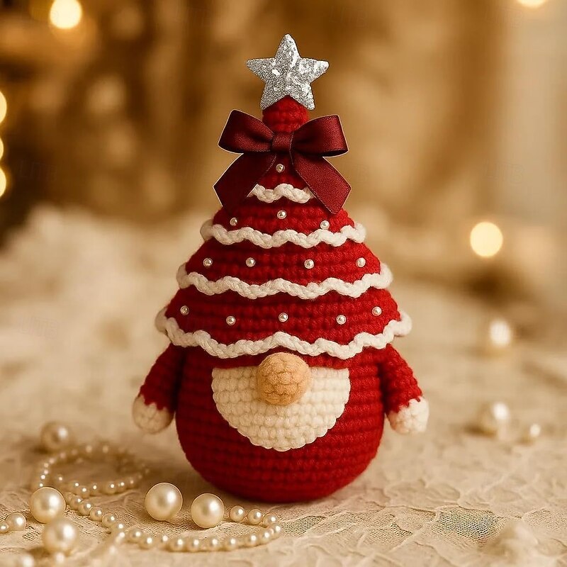 DIY Crochet Christmas Tree Gnome Kit Festive Santa Gnomes Doll Crocheting Kits for Beginners Easy Learn to Crochet Christmas Craft Holiday Xmas Decoration Ornament3