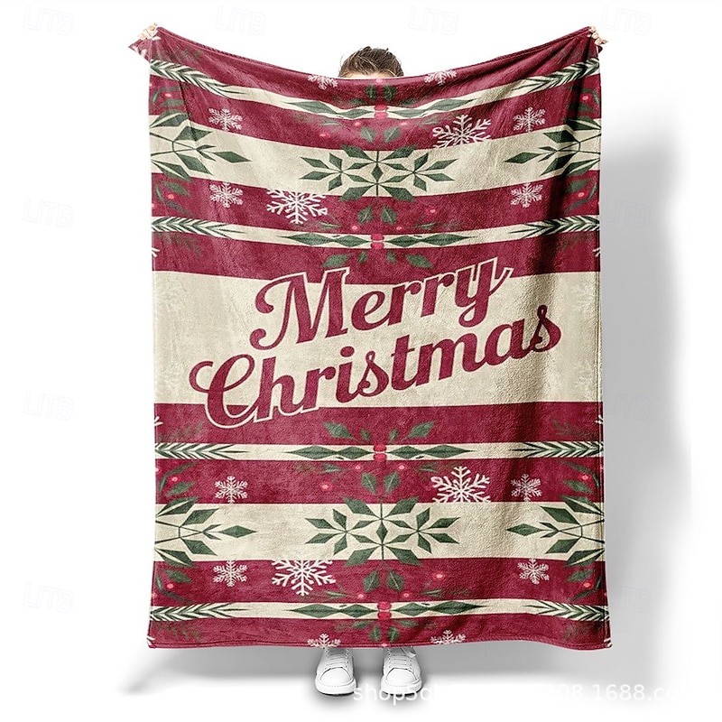 Christmas Theme Printed Flannel Blanket, Warm and Cozy Throw for Multiple Scenarios, Holiday Home Decor
