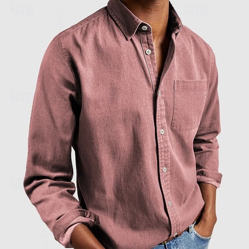 Men's Shirt Casual Shirt Button Up Shirt Black White Pink Red Navy Blue Long Sleeve Plain Lapel Casual Daily Front Pocket Clothing Apparel Elegant Fashion Casual2