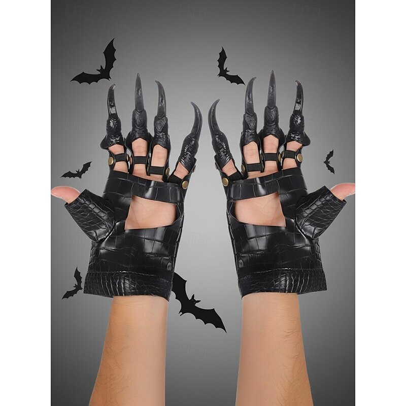 Women's Halloween Claw Gloves, Faux Leather Gothic Punk Style Costume Accessory with Long Nails for Cosplay, Parties and Festivals