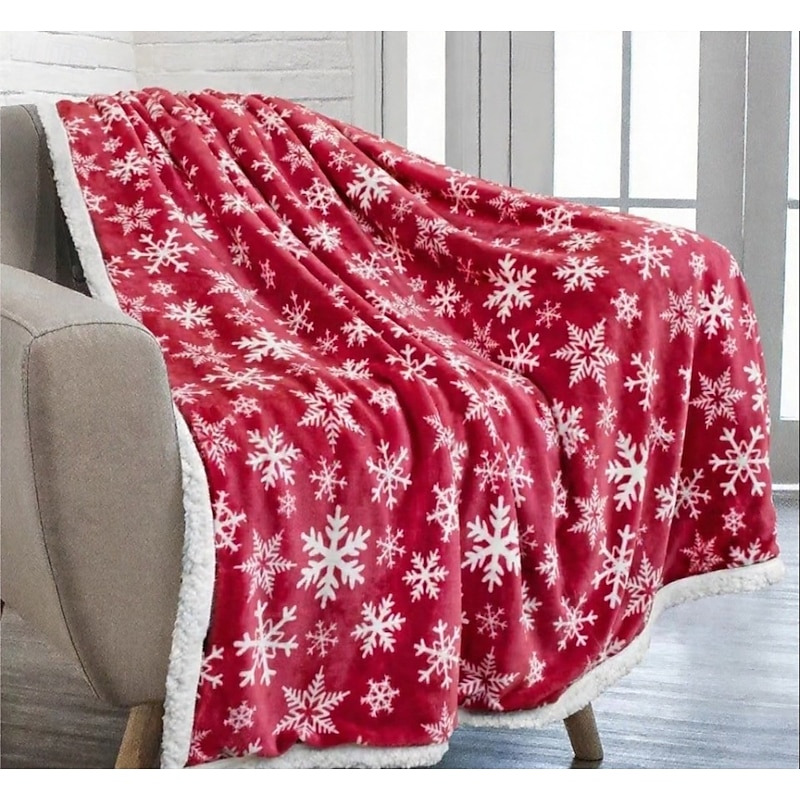 Sherpa Flannel Blanket, Halloween & Christmas Snowflake Cozy Throw, Warm Gift Blanket for Sofa & Bed4