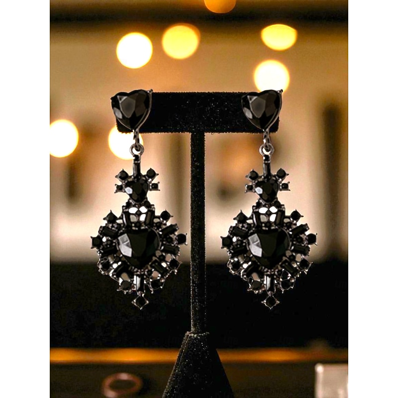 Women's Vintage Black Crystal Drop Earrings - Gatsby Inspired Statement Jewelry for Retro Ballroom Dance & 1920s Party Outfits4