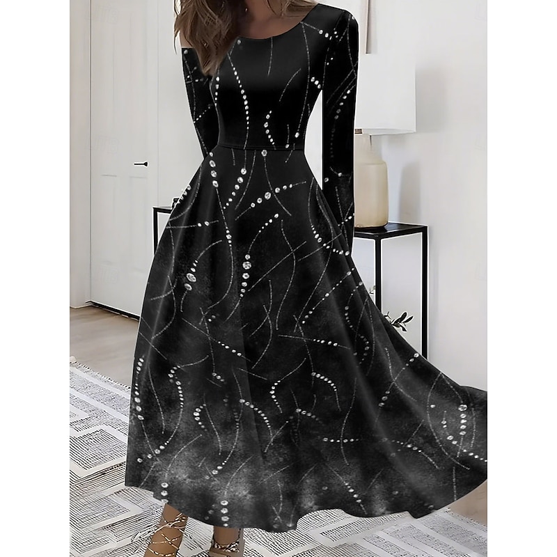 Women's Maxi Dress A Line Dress Fit And Flare Dress Vacation Casual Boho Party Daily Going out Regular Fit Ombre Graphic Geometric Long Sleeve Crew Neck Red Purple Green Gray Summer Spring Fall Winter4