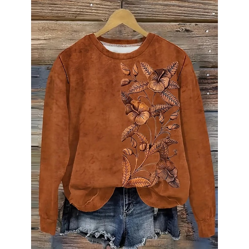Women's Pullover Sweatshirt Floral Graphic Casual Long Sleeve Crew Neck Regular Tops Home Work Street Blue Purple Brown Green Dark Blue Spring Fall Winter