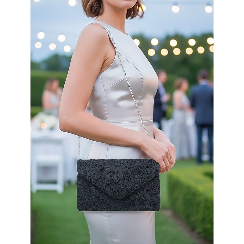 Women's Lace Evening Clutch Bag with Chain Strap, Elegant Floral Design, Available in Multiple Colors for Weddings, Parties and Formal Events4