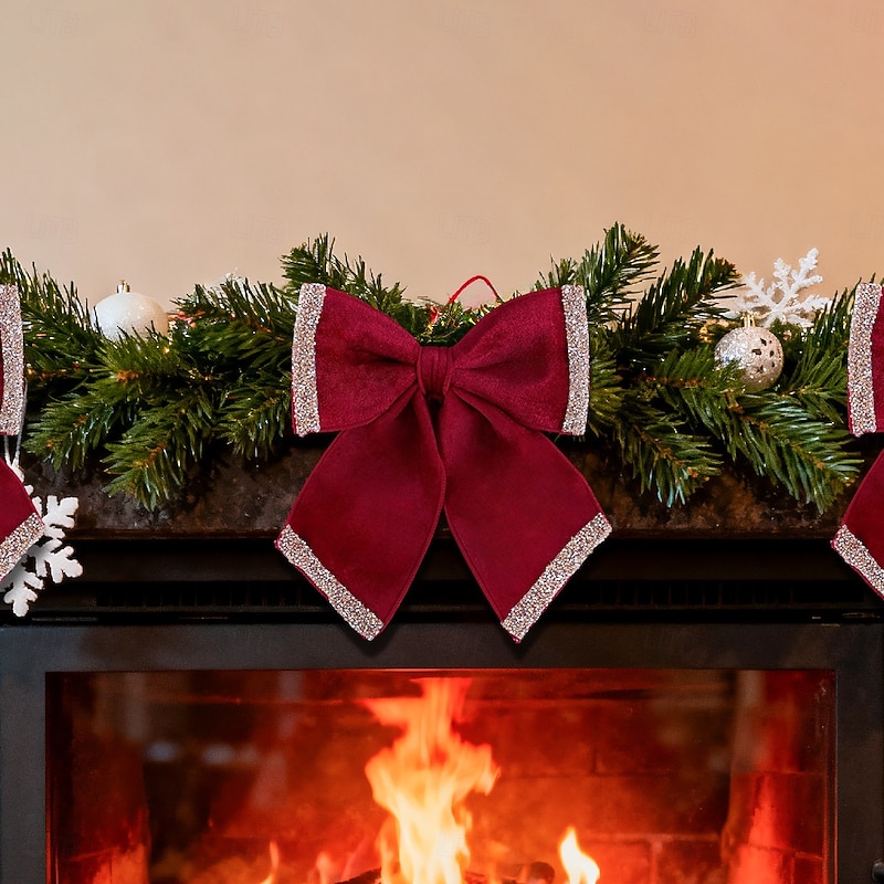 Christmas Tree Decorative Bows, Multi-Style Holiday Bow Ornaments, Festive Home Decorations, Party Decorations, Christmas Atmosphere, Tree and Wreath Accessories2