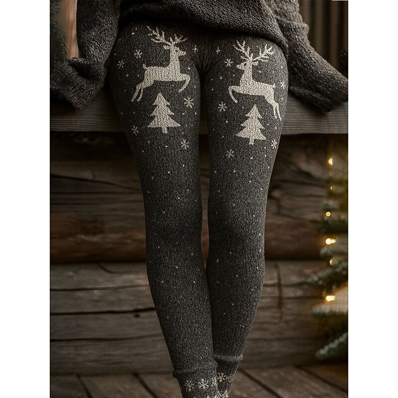 Women's Leggings Vacation Vintage Ethnic Style Full Length High WaistPantsUgly Christmas Graphic Elk Snowman 3D Print Quick Dry Breathability Soft Stretchy Formal Outdoor Vacation Black Green Gray2