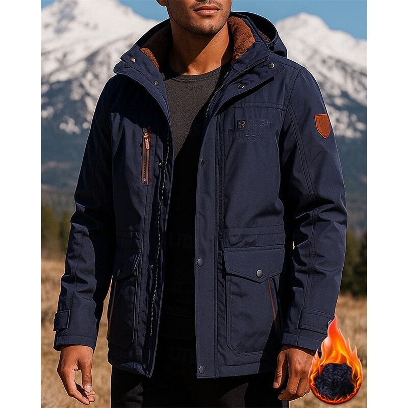 Men's Hoodie Jacket Hiking Jacket Hiking Fleece Jacket Cotton Winter Outdoor Thermal Warm Windproof Fleece Jackets Hunting Climbing Camping / Hiking / Caving Black Army Green Khaki Dark Blue