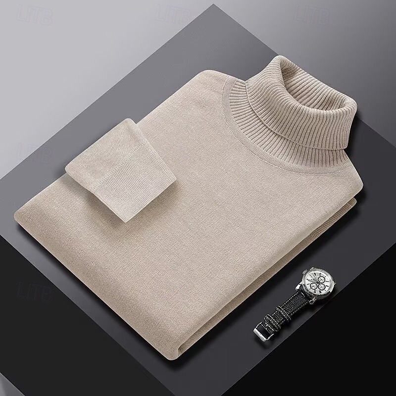 Men's Sweater Pullover Sweater Jumper Ribbed Knit Regular Tops Knitted Slim Fit Plain Turtleneck Knitwear Contemporary Casual Daily Wear Clothing Apparel Fall Winter Wine Black M L XL4