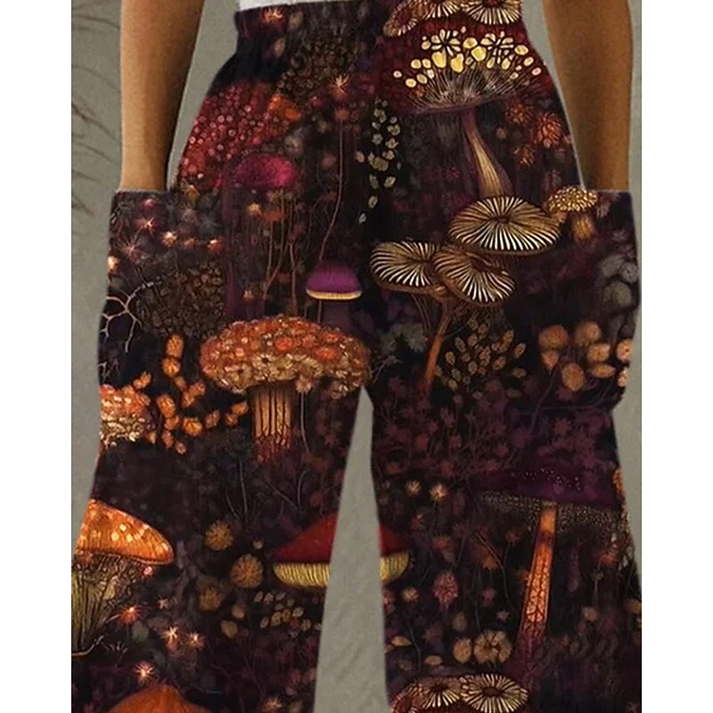 Women's Wide Leg Pants Trousers Vacation Vintage Ethnic Style Full Length High Waist Graphic Pocket Elastic Waistband Print Comfy Breathability Inelastic Vacation Casual Daily Orange Spring Fall2