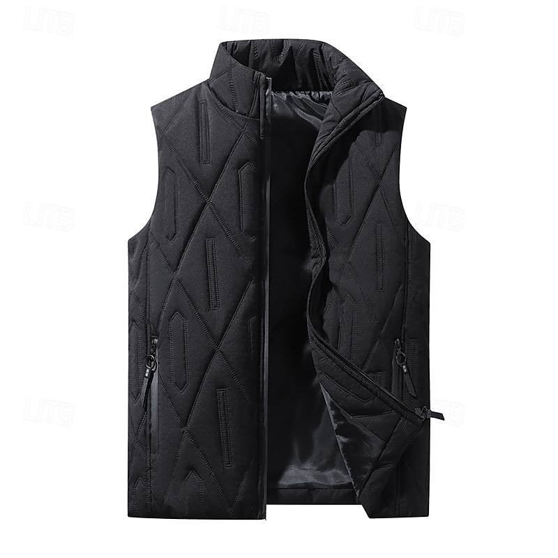 Men's Puffer Vest Fleece Vest Vest Gilet Vacation Daily Date Fashion Casual Fall Winter Pocket Polyester Warm Comfortable Solid Color Zipper Stand Collar Regular Fit Black Brown Dark Blue Gray Vest3