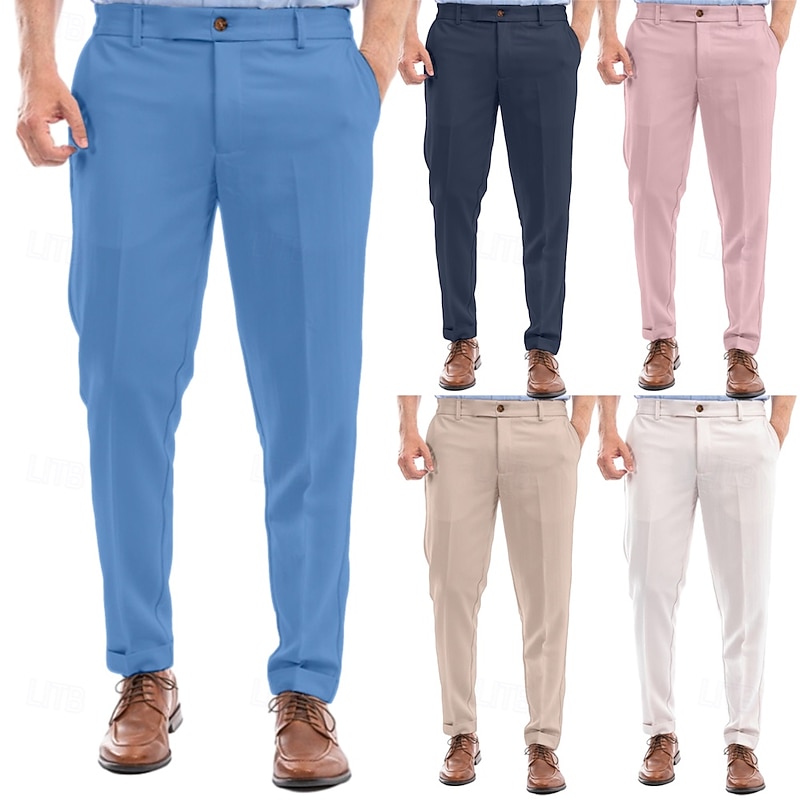 Men's Tapered pants Trousers Dress Pants Suit Pants Pocket Elastic Waist Plain Comfort Soft Full Length Business Daily Wedding Party Fashion Streetwear White Pink