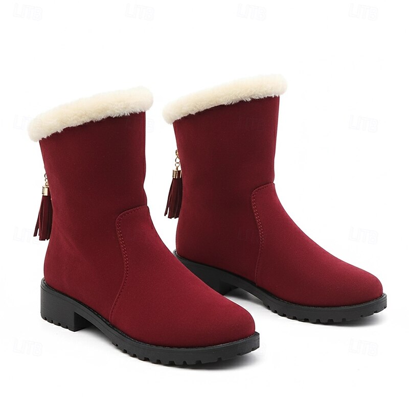 Women's Faux Fur Trim Winter Snow Boots with Tassel Accent and Non-Slip Sole, Perfect for Winter Outdoor Wear Christmas & Holiday2