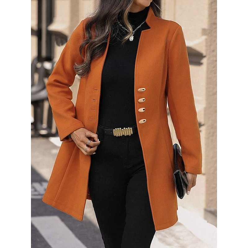 Women's Winter Coat Winter Jacket Comfortable Breathable Pocket Casual Plain Vacation Street Daily Wear Going out Single Breasted Regular Stand Collar Regular Fit Long Sleeve Outerwear Black Red