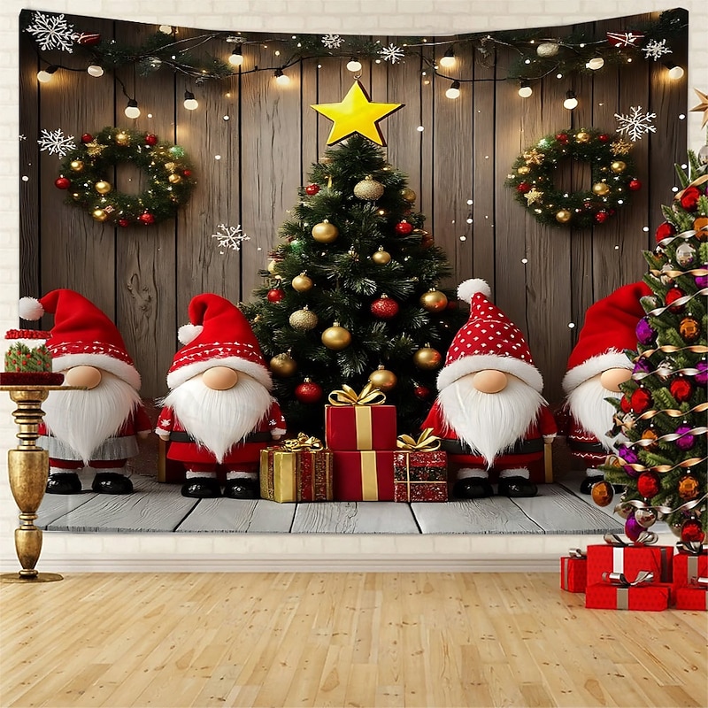 Chrismas Hanging Tapestry Christmas Tree Santa Claus Reindeer Neon Lights Large Wall Art Mural Decor Blanket Curtain Holiday Home Bedroom Living Room Festive Seasonal Party Celebration Decoration2